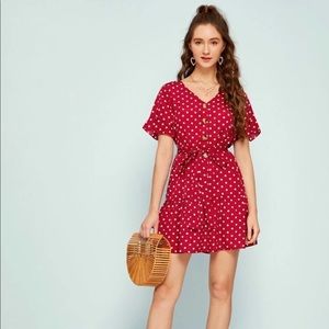 Buttoned Front Self Belted Polka Dot Dress- Brand New**
